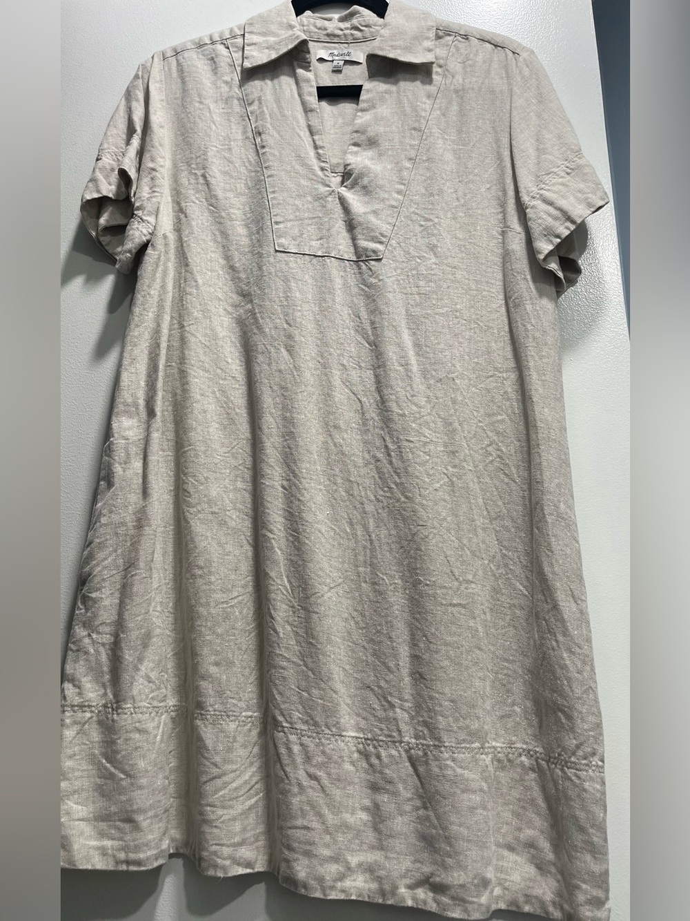 Madewell Beige Linen Short-Sleeve Shirt Dress